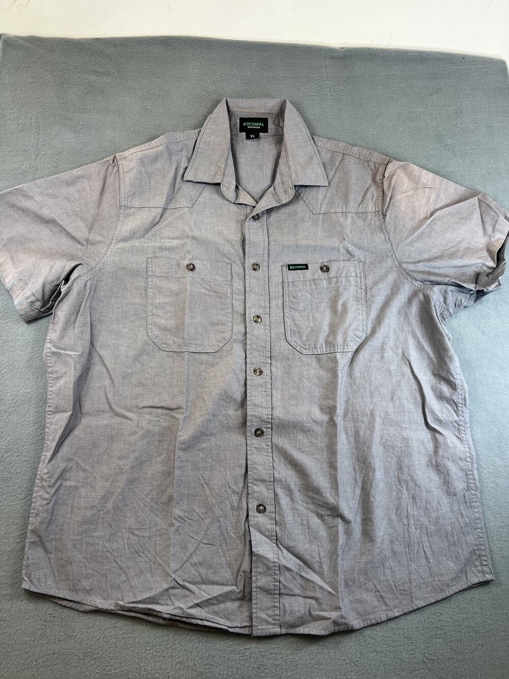 BOCOMAL Gray Short Sleeve Work Shirt XL with Pockets - Utility Top